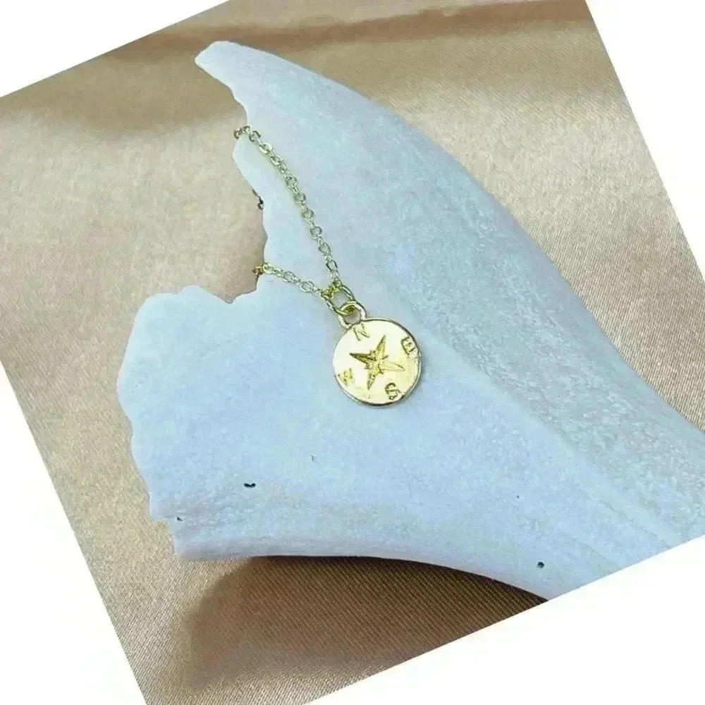 Compass gold coin nautical necklace made with love